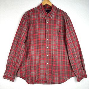 VTG Ralph Lauren Mens‎ Shirt Shacket Size XXL Red Plaid Button Down Long Sleeve